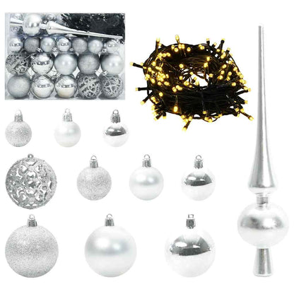 Set di Palle di Natale con 150 LED 61 pcs Argento Plastica