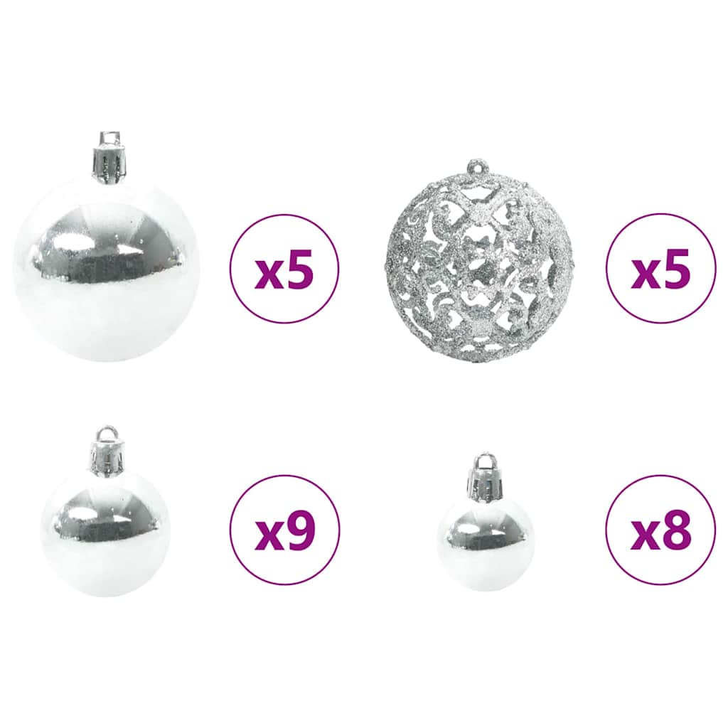 Set di Palle di Natale con 150 LED 61 pcs Argento Plastica