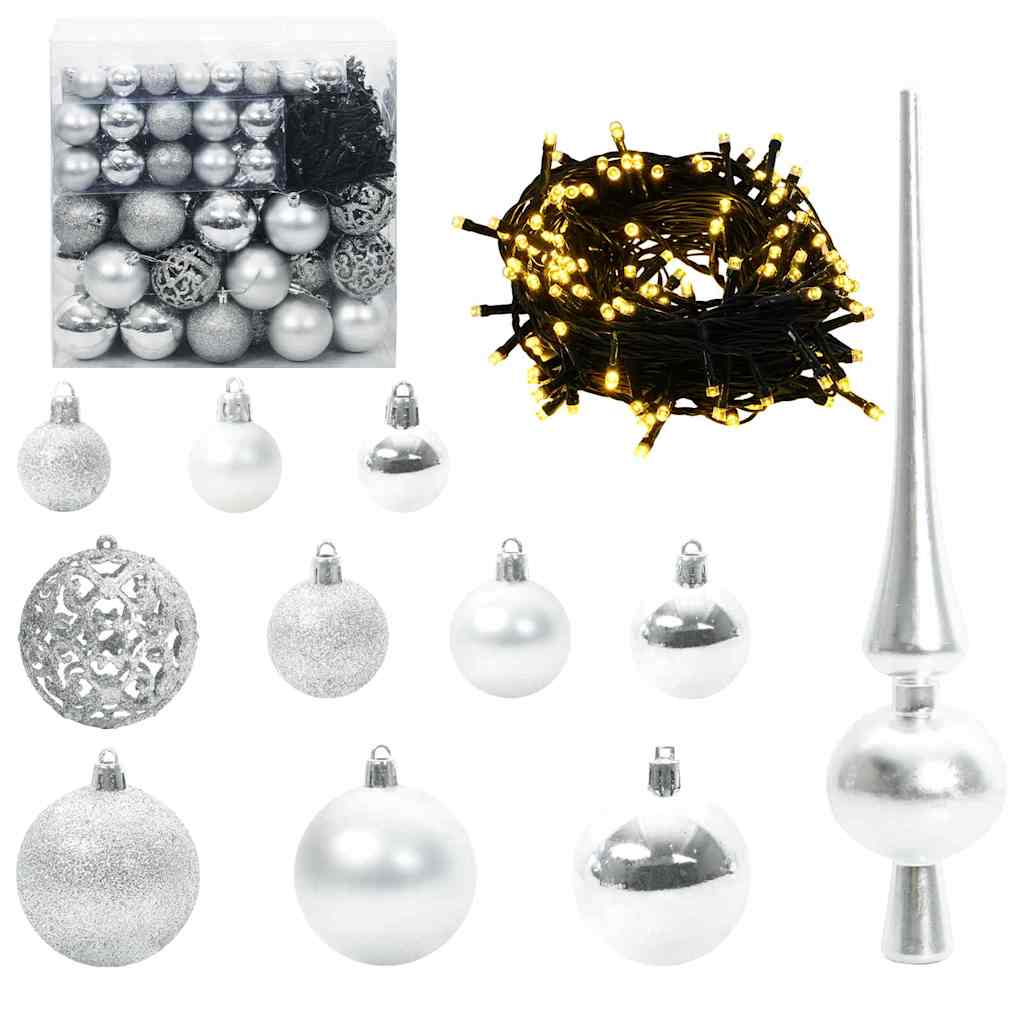 Set di Palle di Natale con 300 LED 120 pcs Argento Plastica