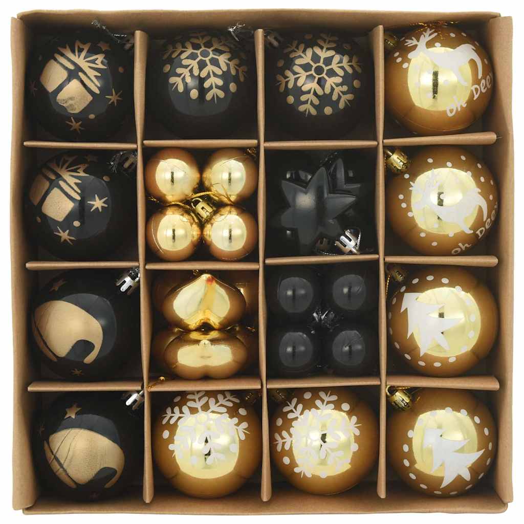 Set di Palle di Natale 40 pcs Nero e Oro Plastica