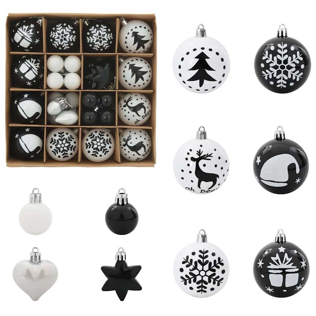 Set di Palle di Natale 40 pcs Nero e Bianco Plastica