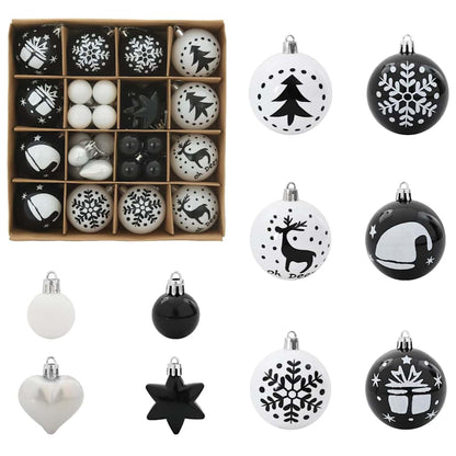 Set di Palle di Natale 40 pcs Nero e Bianco Plastica