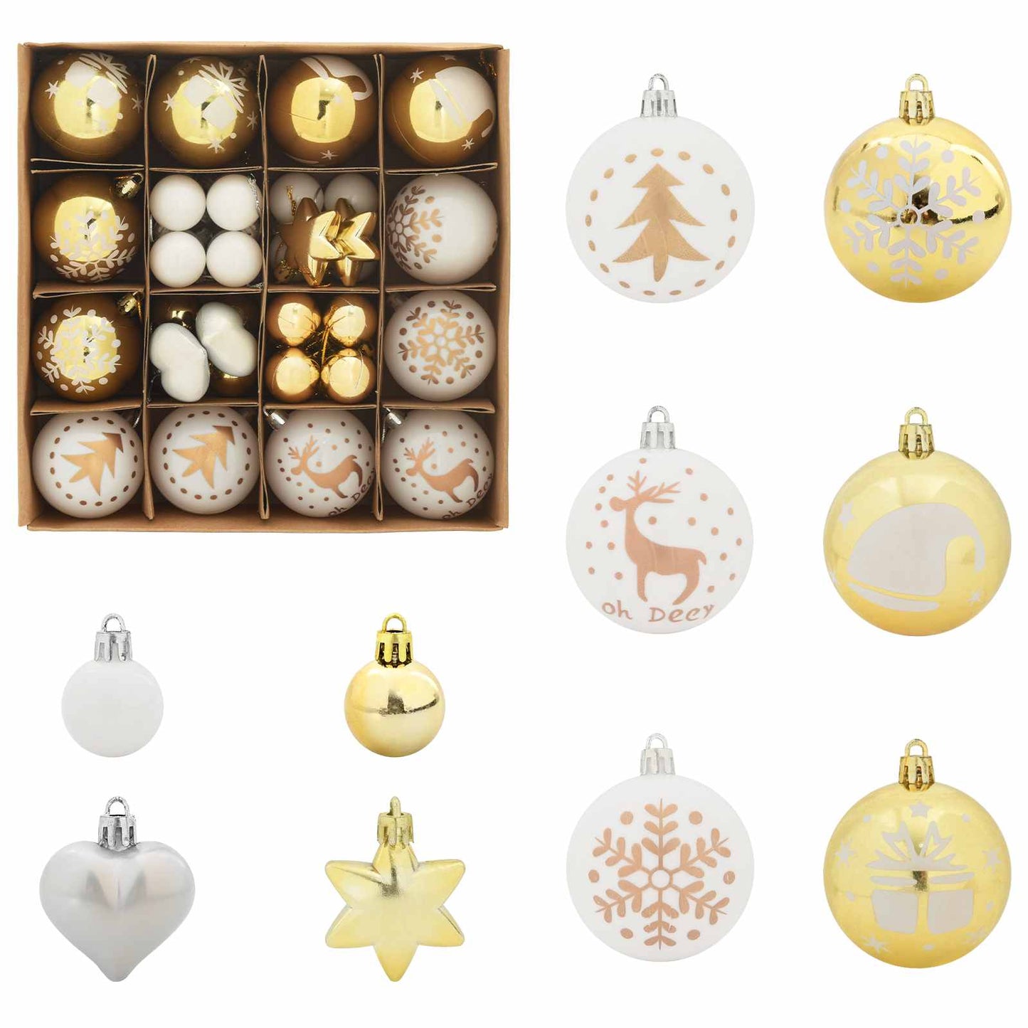 Set di Palle di Natale 40 pcs Bianco e Oro Plastica