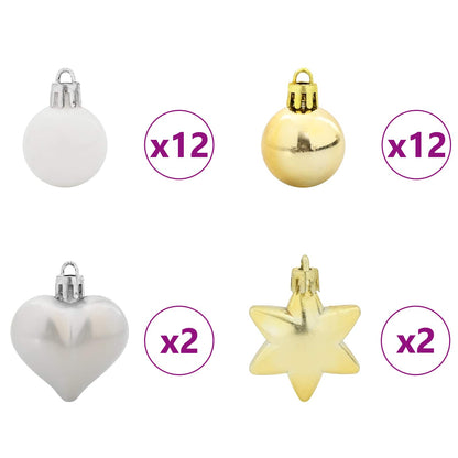 Set di Palle di Natale 40 pcs Bianco e Oro Plastica