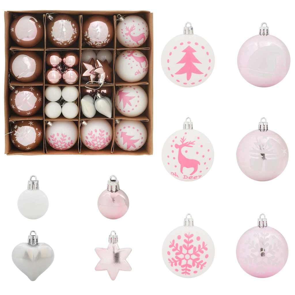 Set di Palle di Natale 40 pcs Bianco e Rosa Plastica