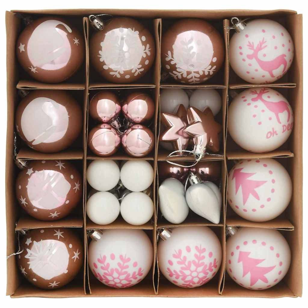 Set di Palle di Natale 40 pcs Bianco e Rosa Plastica