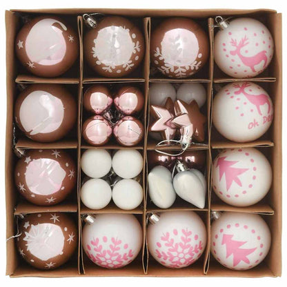 Set di Palle di Natale 40 pcs Bianco e Rosa Plastica
