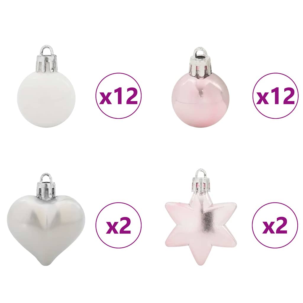 Set di Palle di Natale 40 pcs Bianco e Rosa Plastica