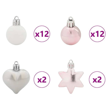 Set di Palle di Natale 40 pcs Bianco e Rosa Plastica