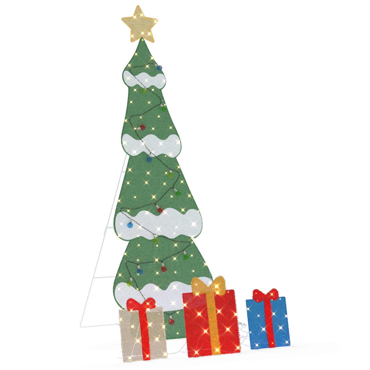 Albero di Natale Illuminato con 3 Scatole Regalo 2D Bianco Caldo