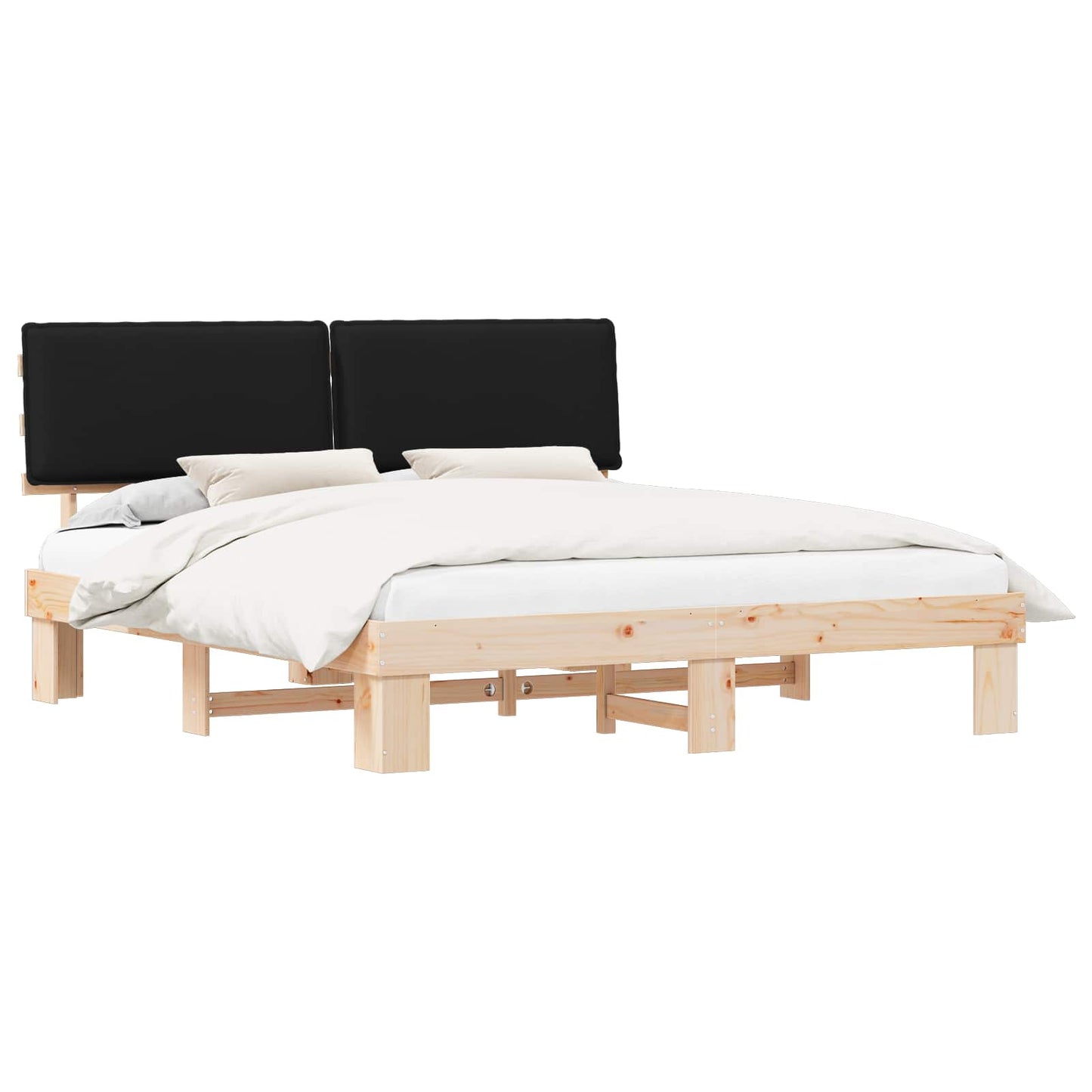 Letto con Testiera Rivestita Nero 200 x 200 cm Pino massello