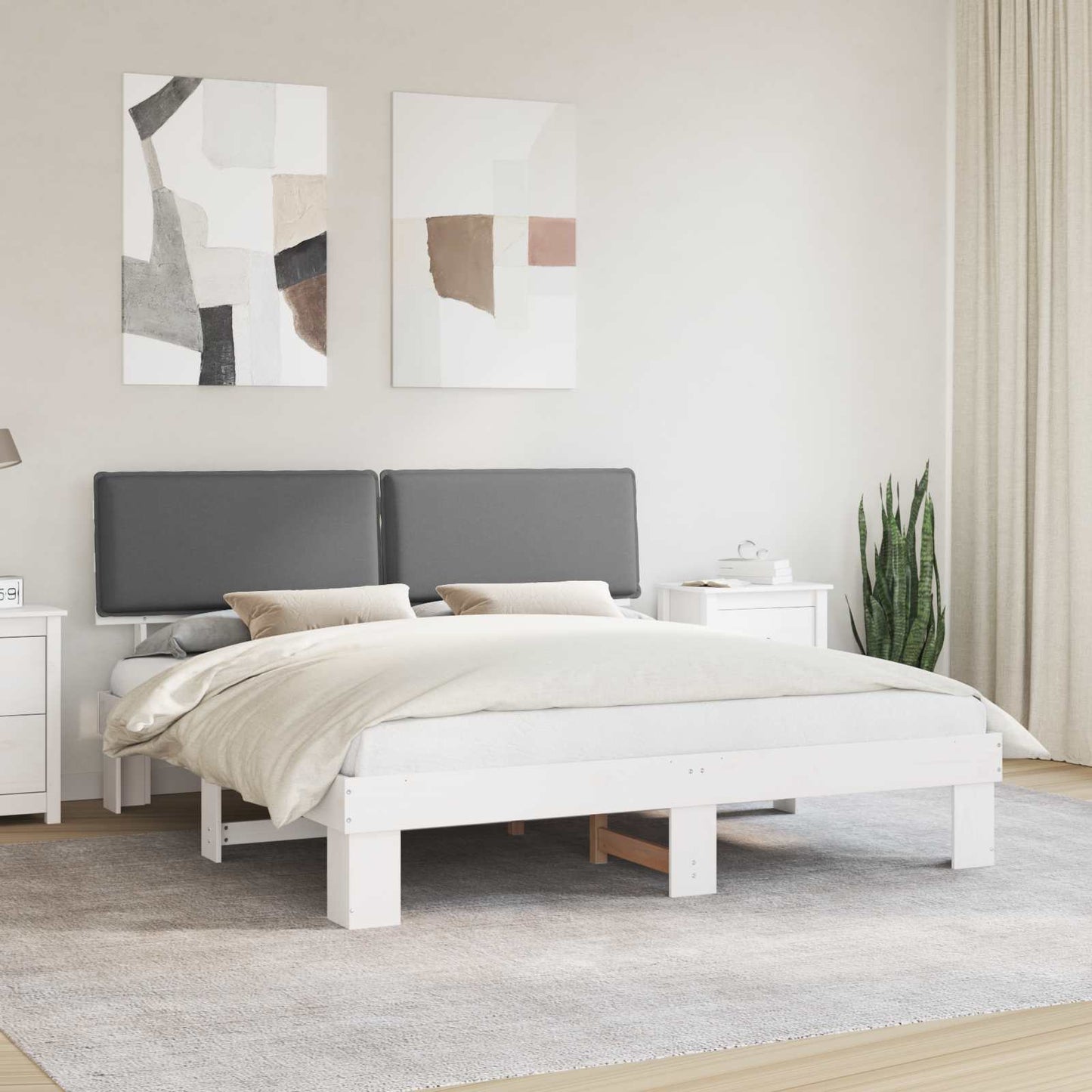 Letto con Testiera Rivestita Grigio chiaro 200 x 200 cm