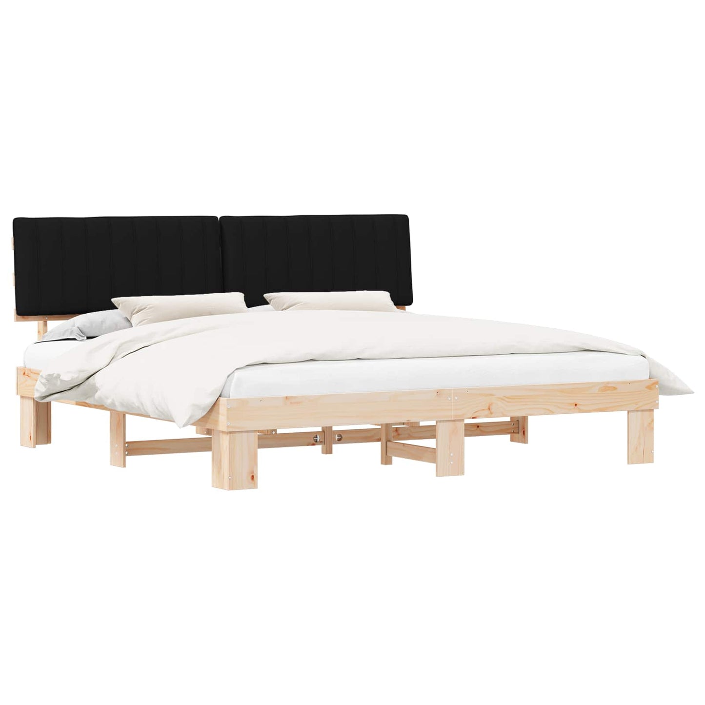 Letto con Testiera Rivestita Nero 200 x 200 cm Pino massello