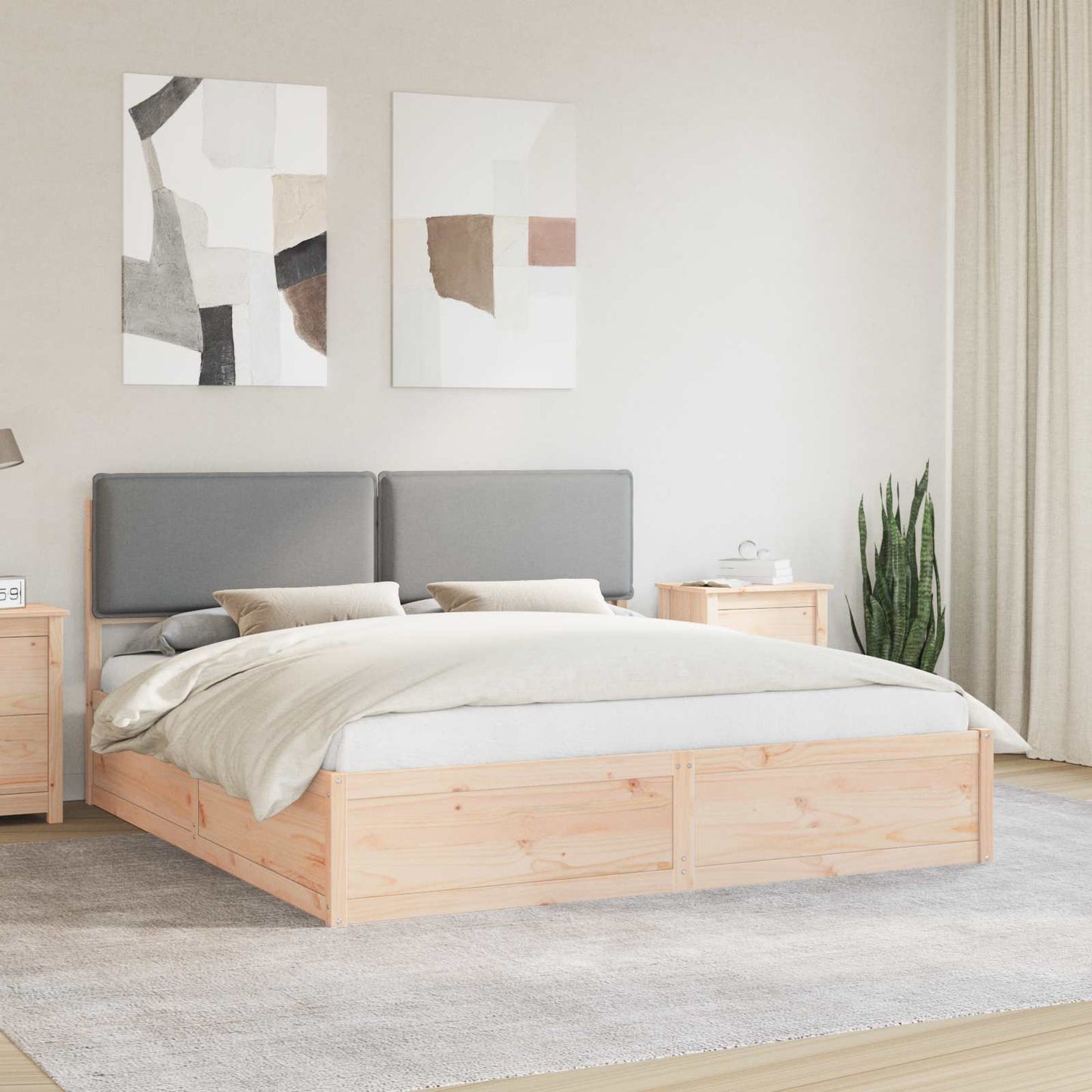 Letto con Testiera Rivestita Grigio chiaro 200 x 200 cm