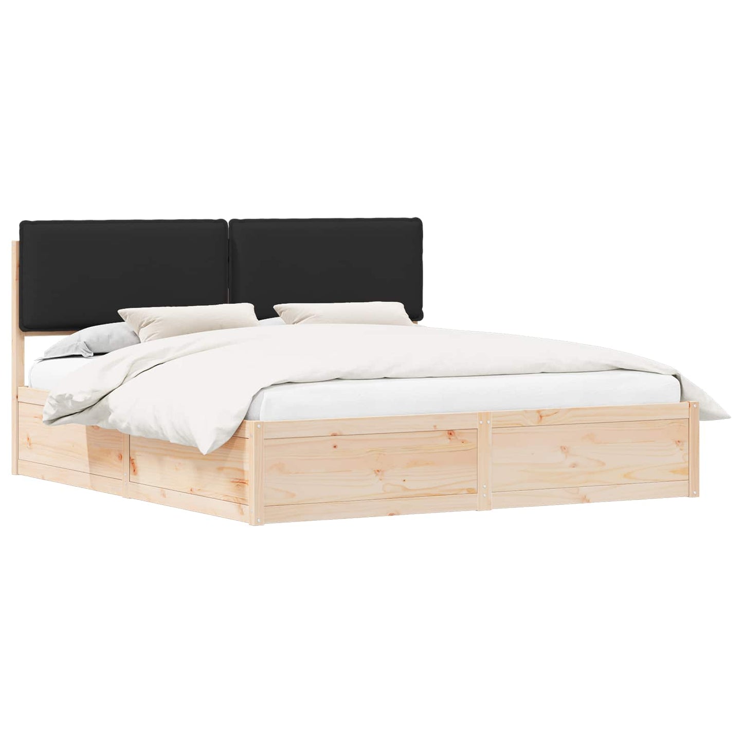 Letto con Testiera Rivestita Nero 200 x 200 cm Pino massello