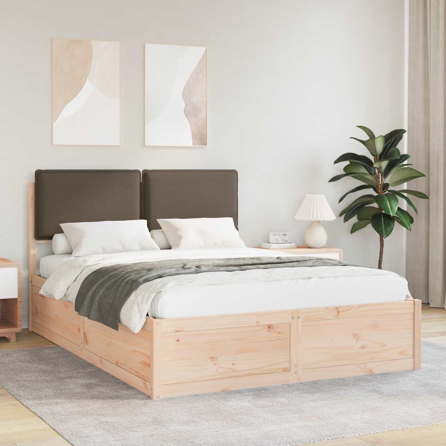 Letto con Testiera Rivestita Talpa 150 x 200 cm Pino massello