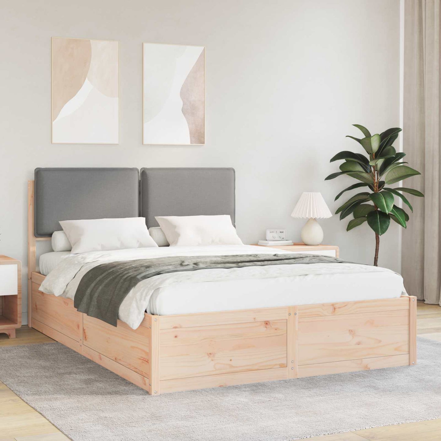 Letto con Testiera Rivestita Grigio chiaro 135 x 190 cm