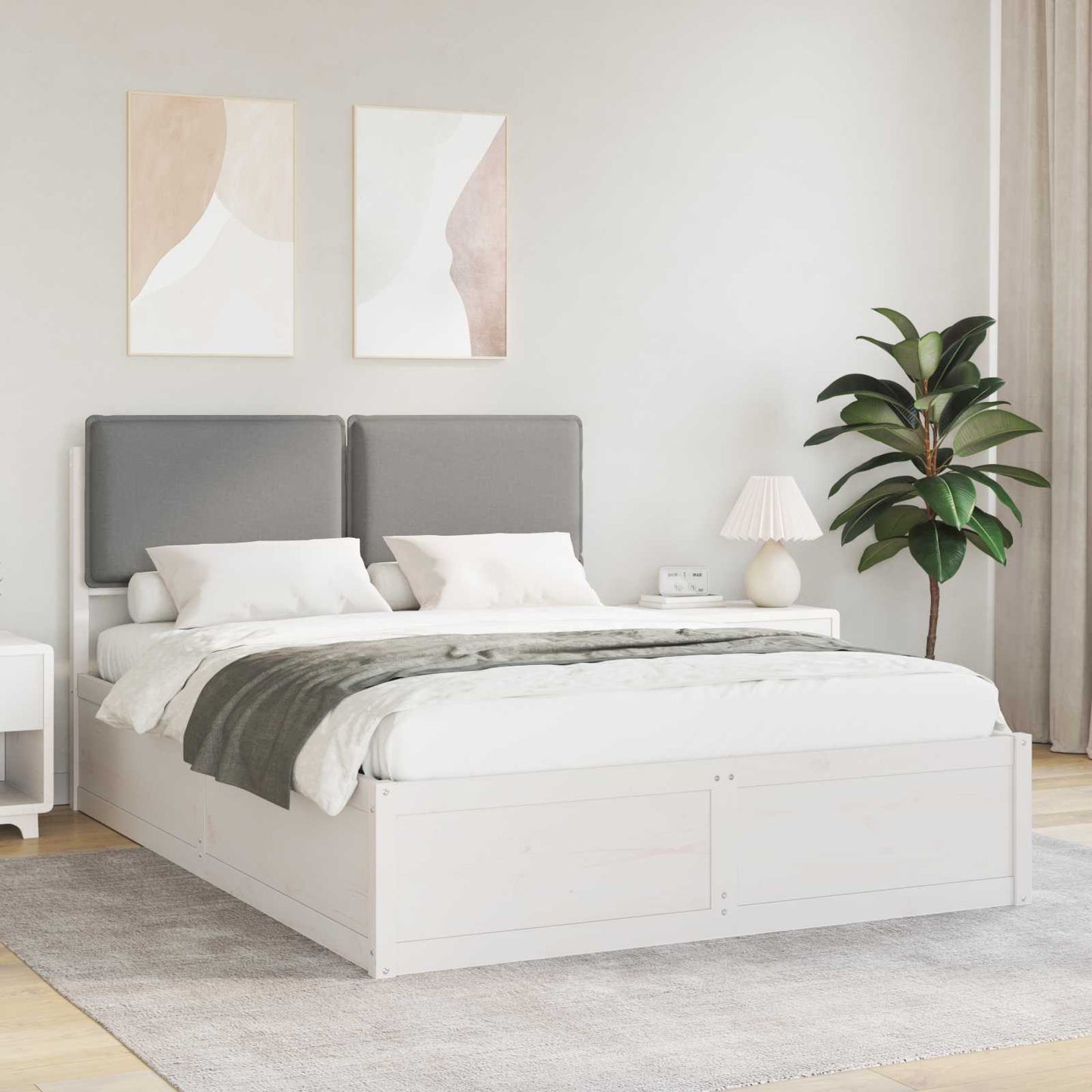 Letto con Testiera Rivestita Grigio chiaro 135 x 190 cm