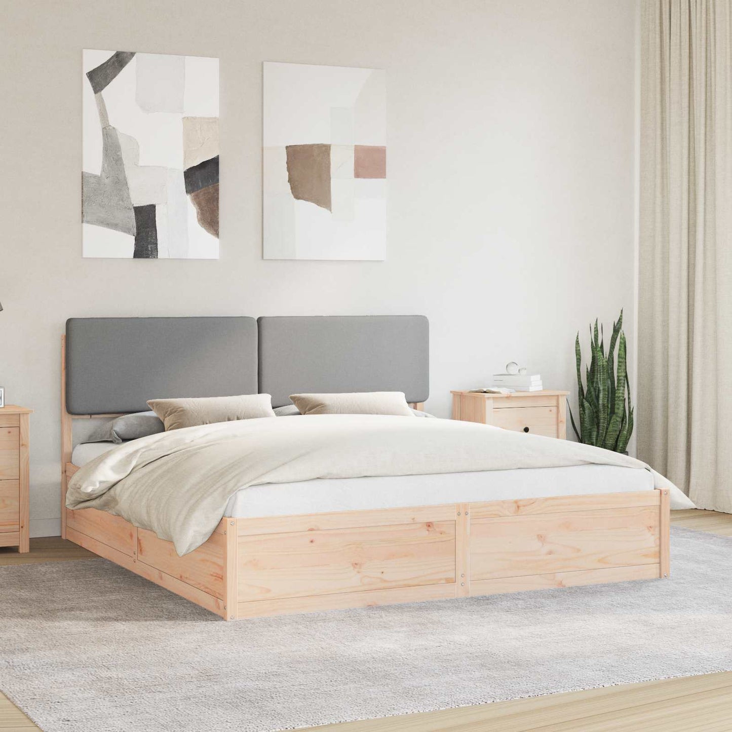 Letto con Testiera Rivestita Grigio chiaro 200 x 200 cm