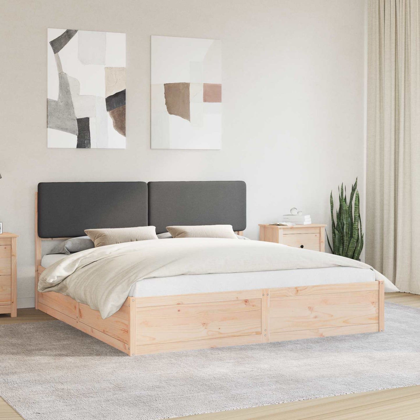 Letto con Testiera Rivestita Grigio scuro 200 x 200 cm