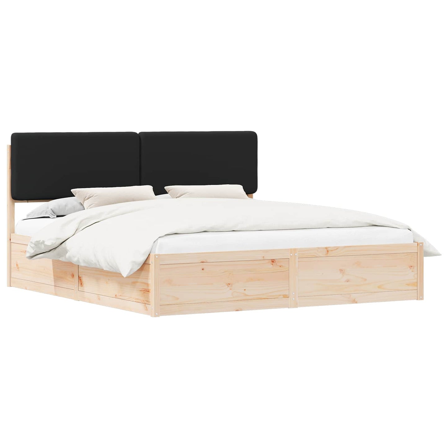 Letto con Testiera Rivestita Nero 200 x 200 cm Pino massello