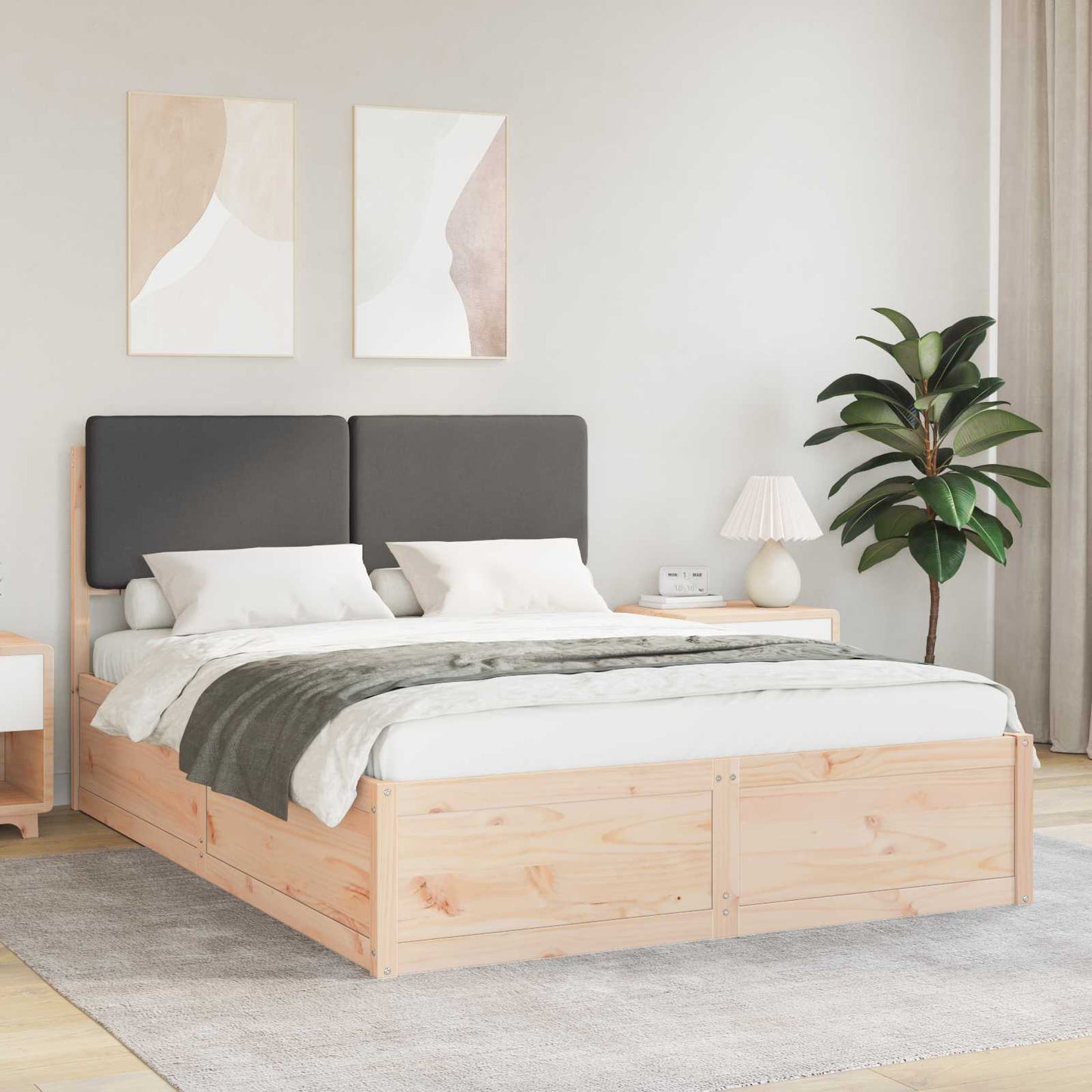 Letto con Testiera Rivestita Grigio scuro 160 x 200 cm