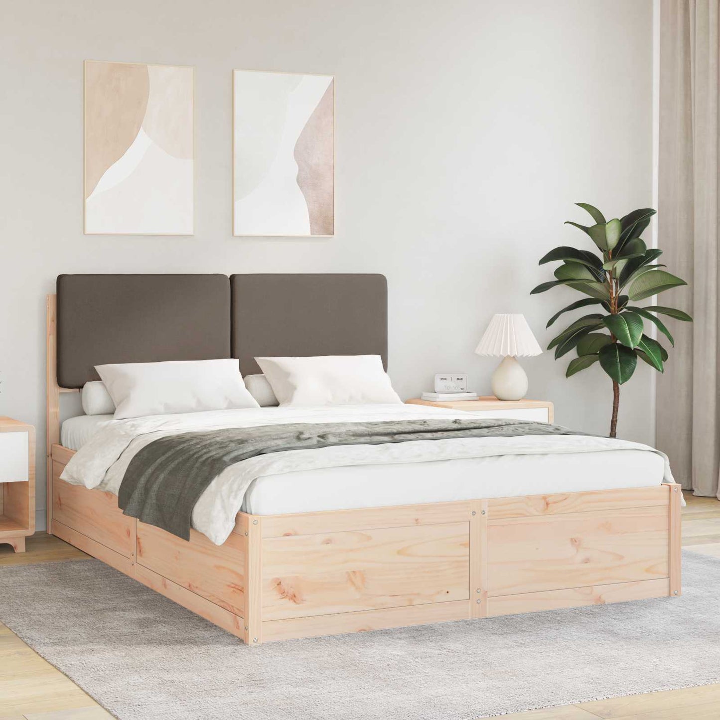 Letto con Testiera Rivestita Talpa 135 x 190 cm Pino massello