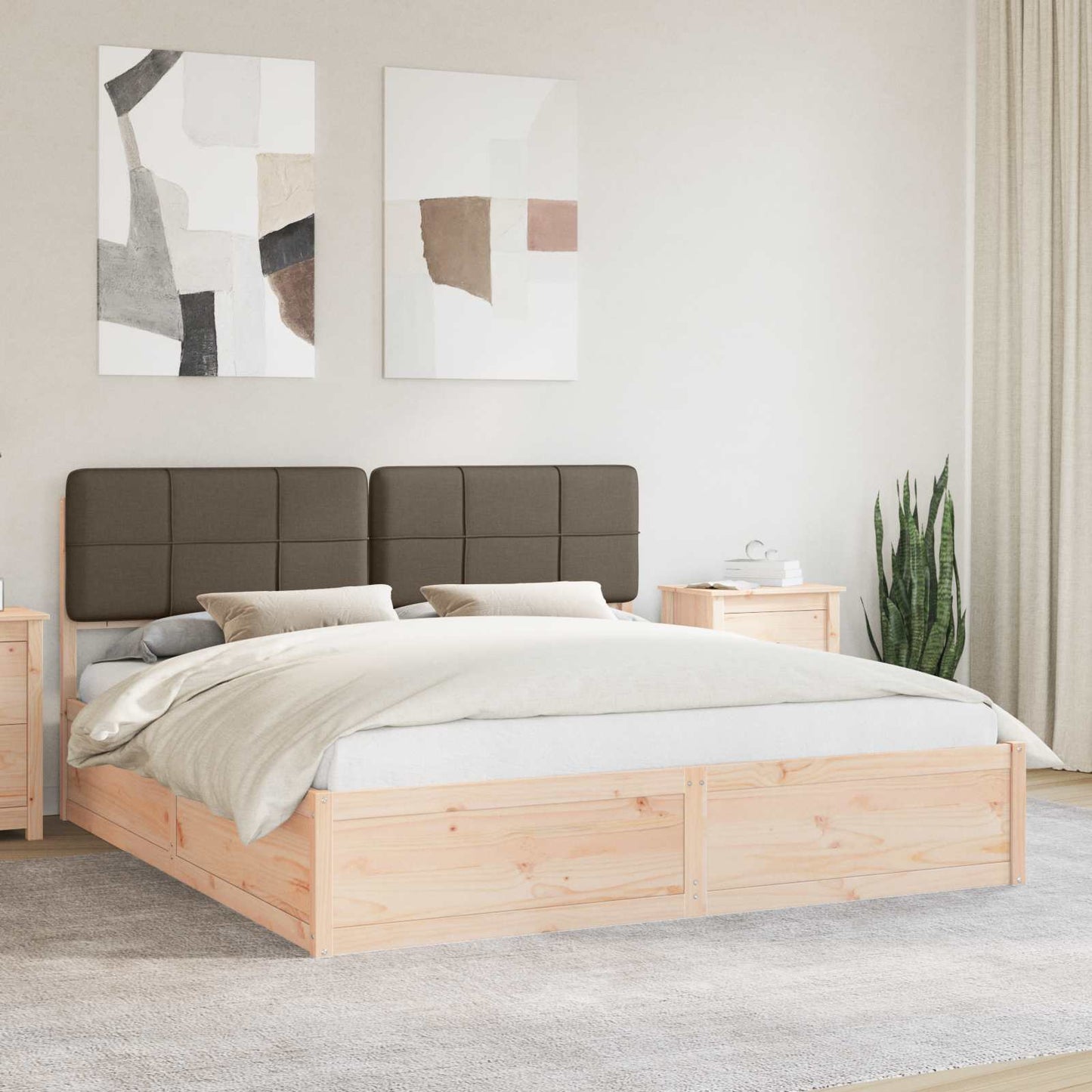 Letto con Testiera Rivestita Talpa 200 x 200 cm Pino massello