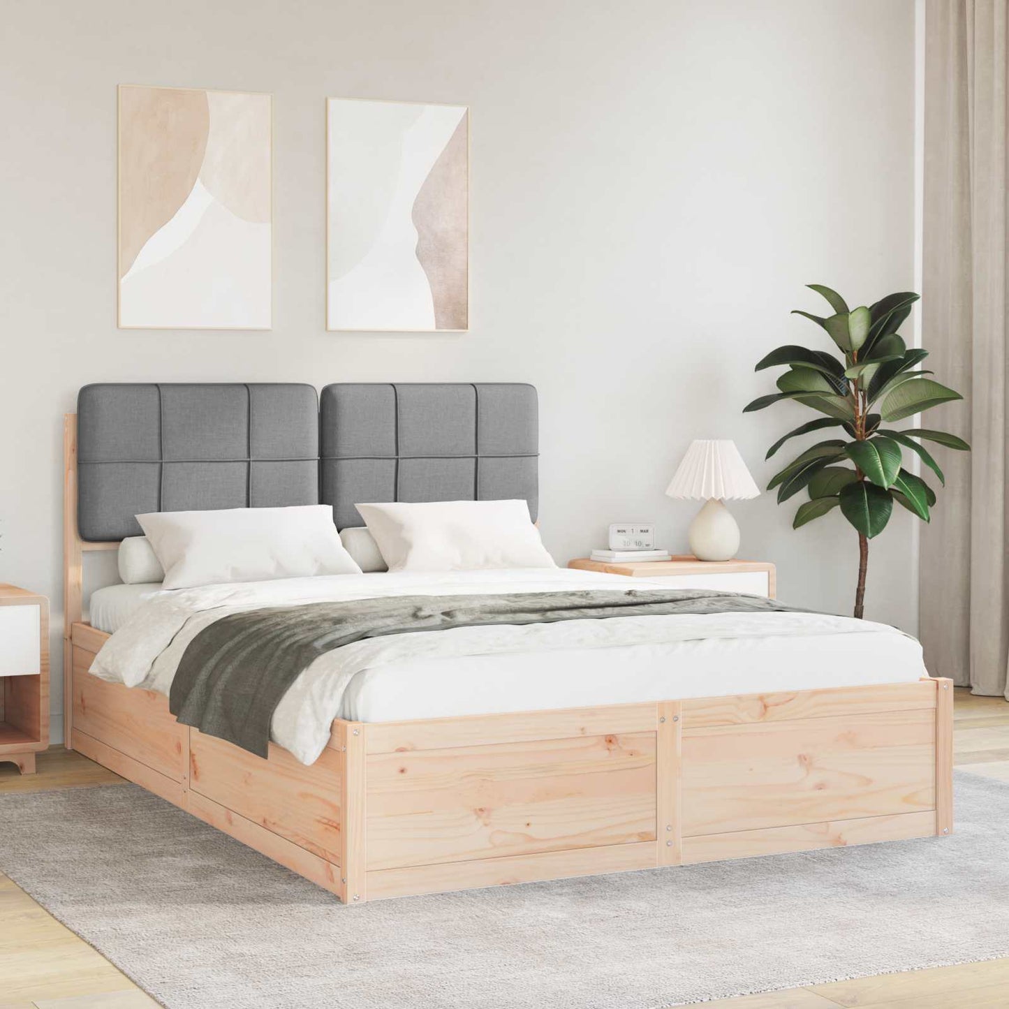 Letto con Testiera Rivestita Grigio chiaro 150 x 200 cm