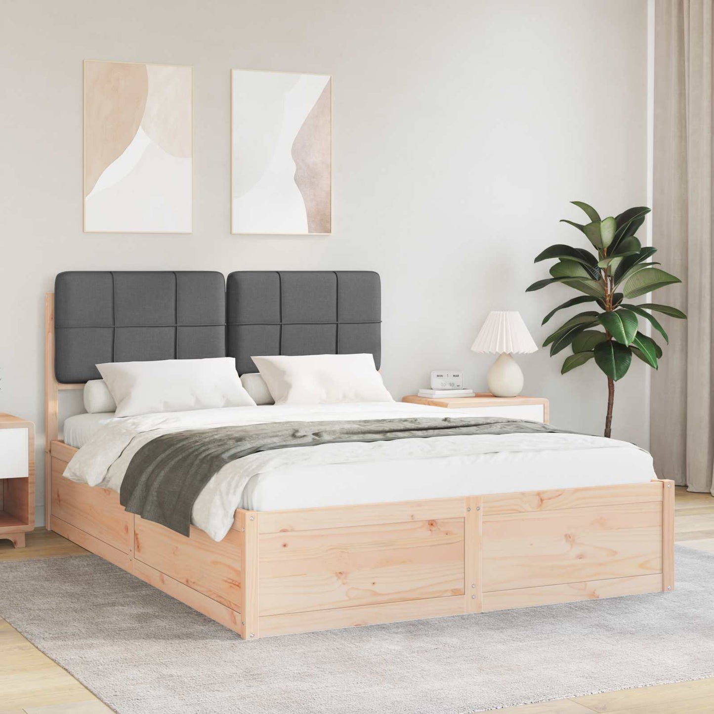 Letto con Testiera Rivestita Grigio scuro 140 x 190 cm