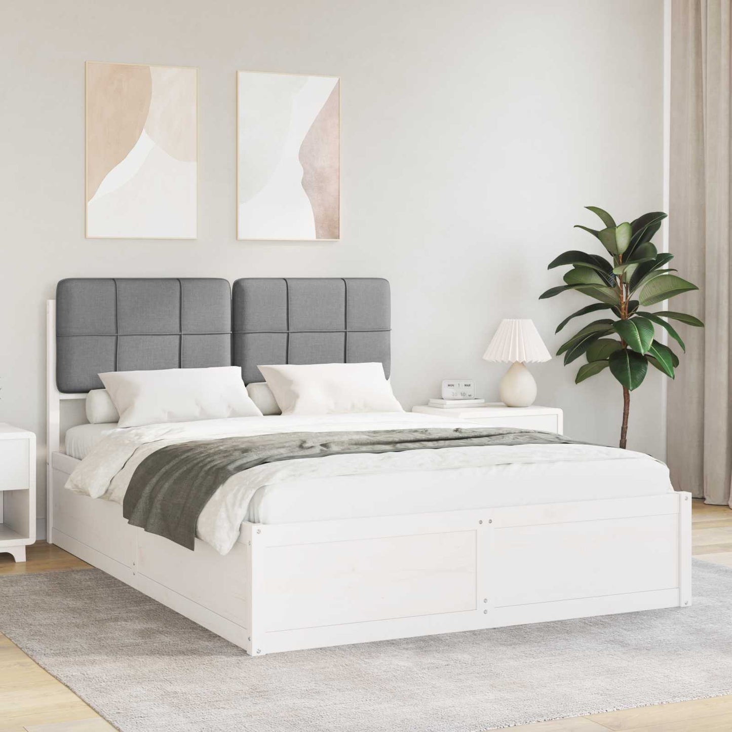 Letto con Testiera Rivestita Grigio chiaro 140 x 190 cm