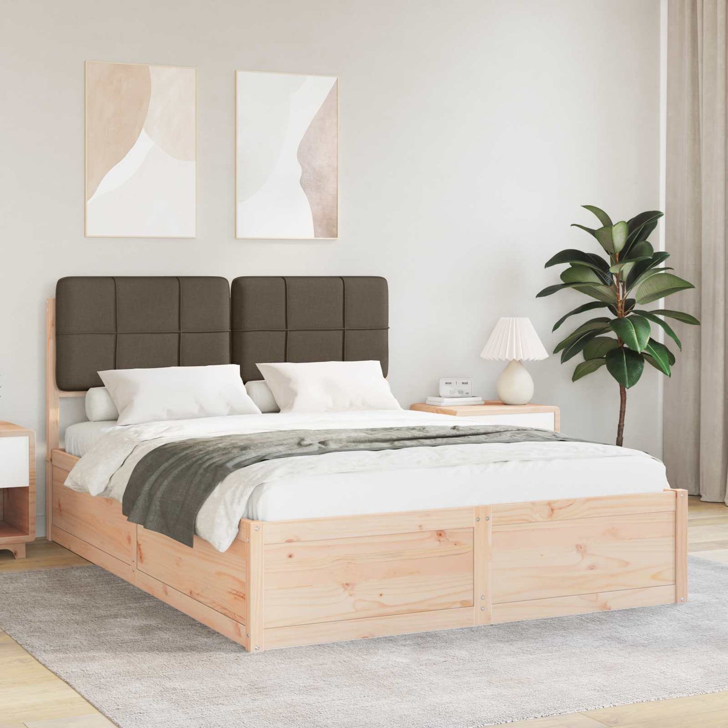 Letto con Testiera Rivestita Talpa 135 x 190 cm Pino massello