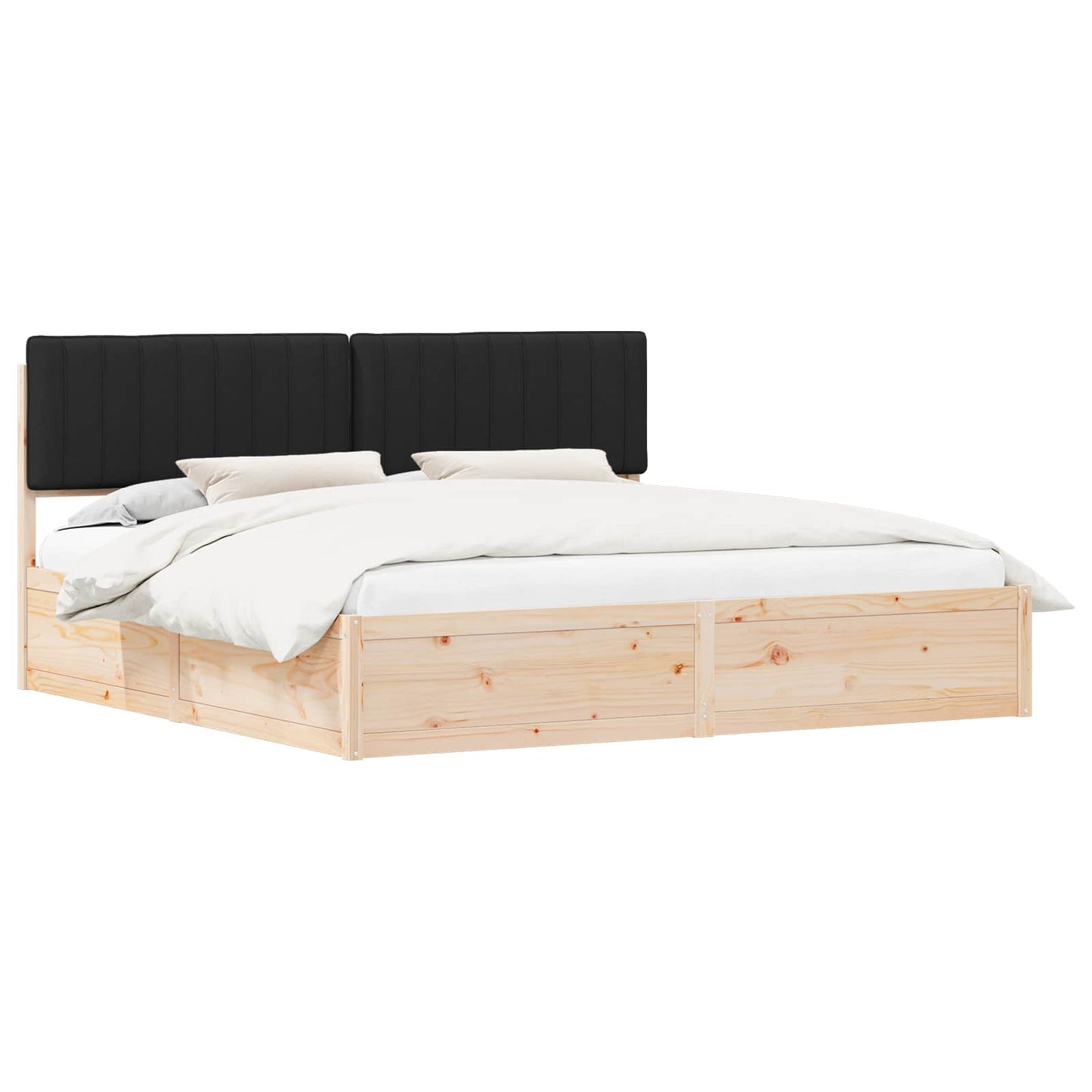 Letto con Testiera Rivestita Nero 200 x 200 cm Pino massello