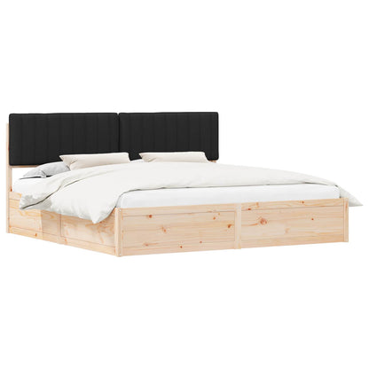 Letto con Testiera Rivestita Nero 200 x 200 cm Pino massello