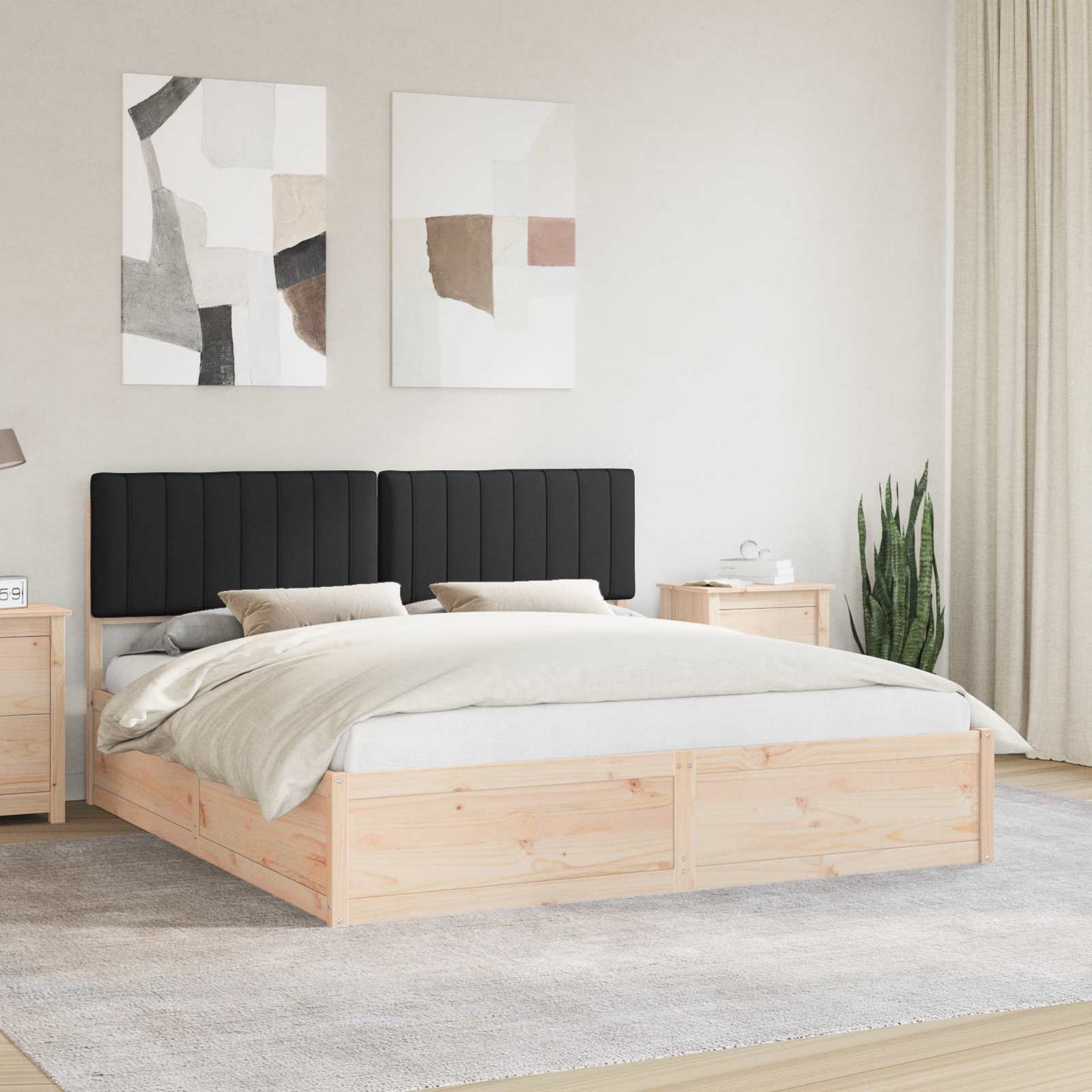 Letto con Testiera Rivestita Nero 180 x 200 cm Pino massello