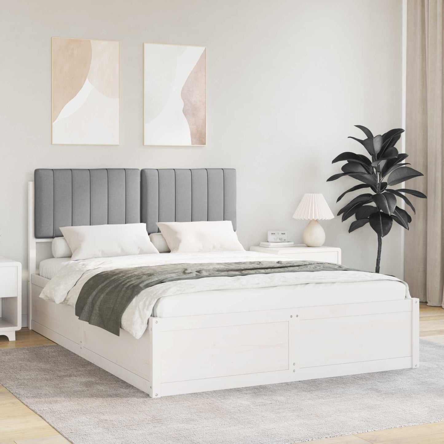 Letto con Testiera Rivestita Grigio chiaro 140 x 190 cm