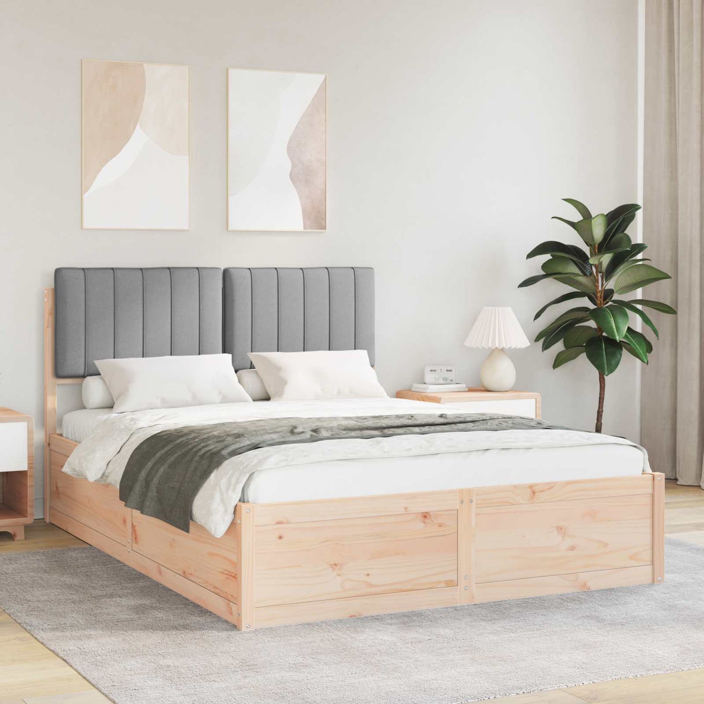 Letto con Testiera Rivestita Grigio chiaro 135 x 190 cm