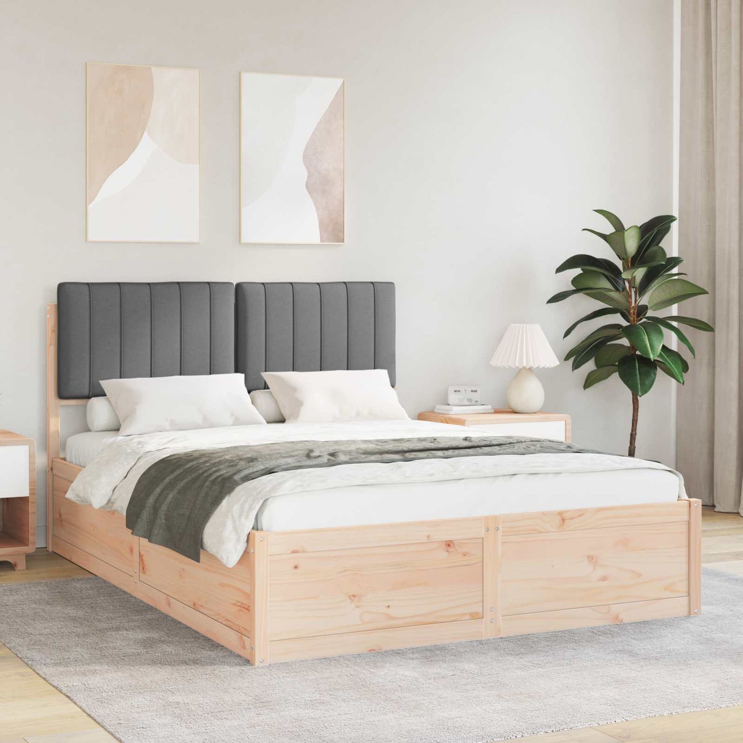 Letto con Testiera Rivestita Grigio scuro 135 x 190 cm
