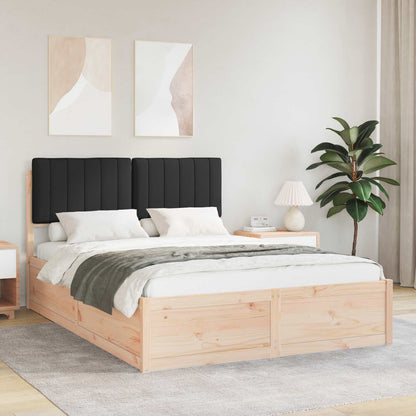 Letto con Testiera Rivestita Nero 135 x 190 cm Pino massello
