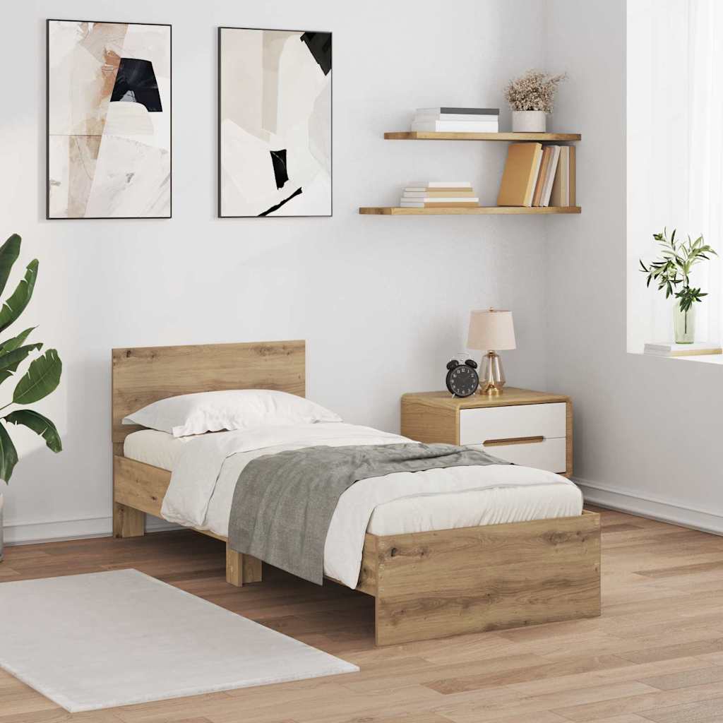 Struttura del letto con testiera Rovere artigianale 75 x 190 cm