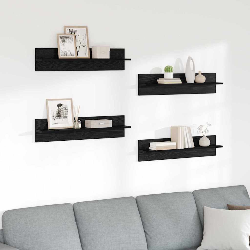 Scaffali da parete 4 pcs Rovere Nero 80 x 11,5 x 18 cm