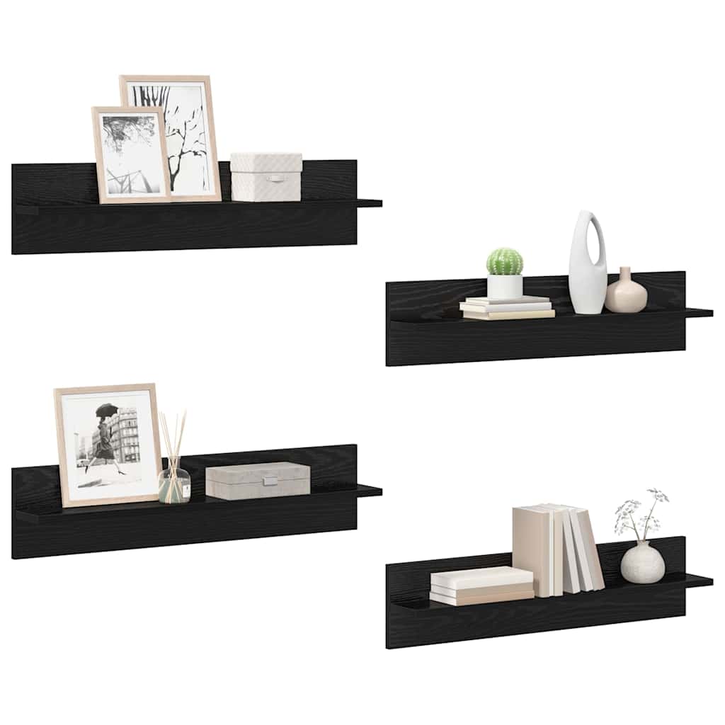 Scaffali da parete 4 pcs Rovere Nero 80 x 11,5 x 18 cm