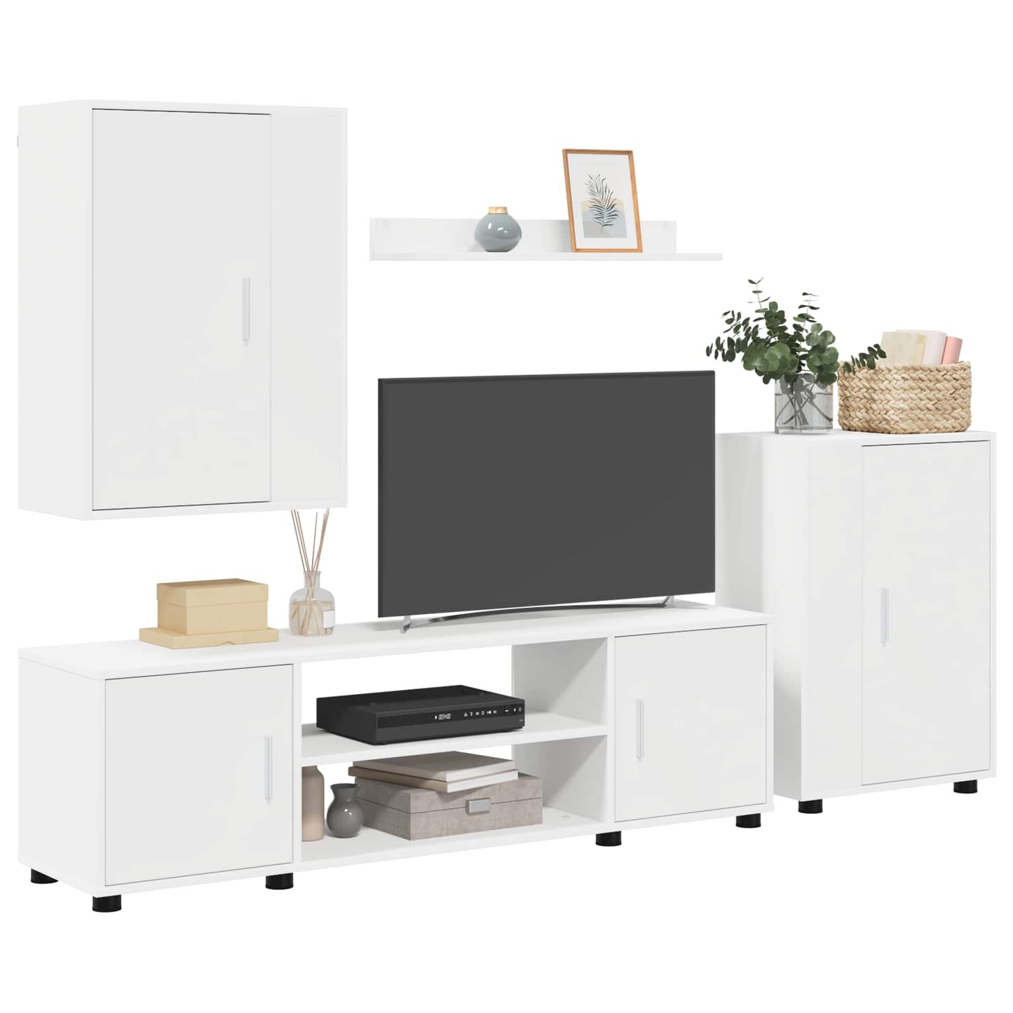 Set mobile TV Montaggio a parete 4 pcs Bianco Legno multistrato