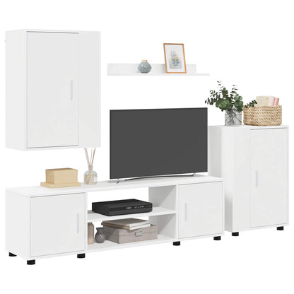 Set mobile TV Montaggio a parete 4 pcs Bianco Legno multistrato
