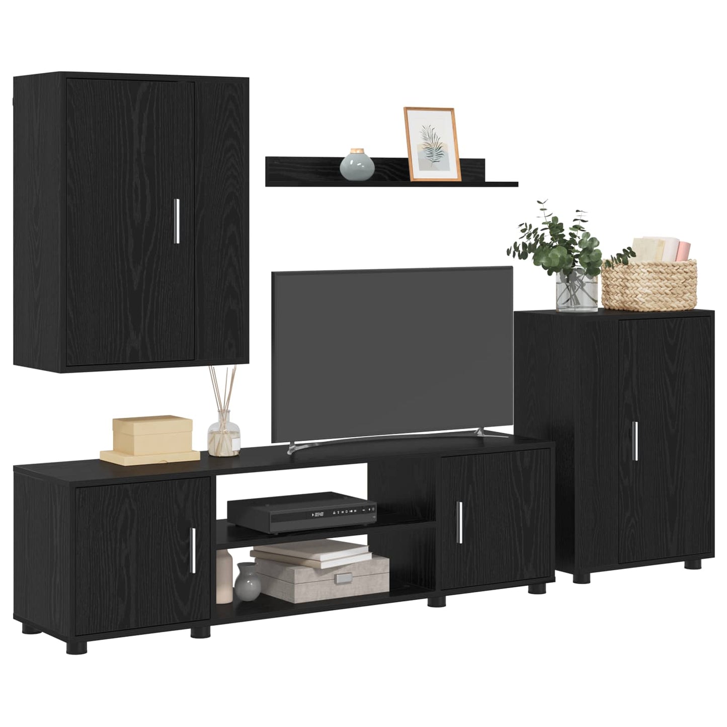 Set mobile TV 4 pcs Rovere Nero Legno multistrato
