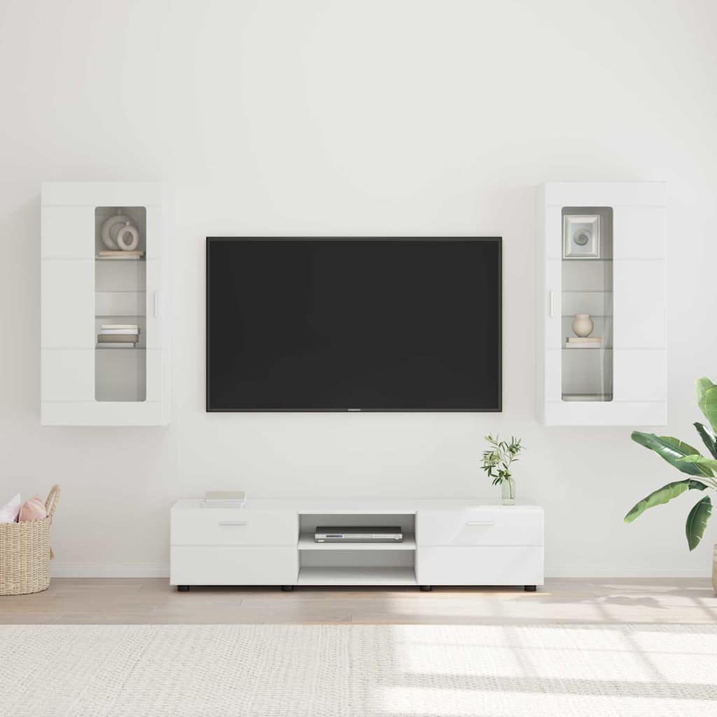 Set mobile TV con cassetto FLORIN Bianco Legno multistrato