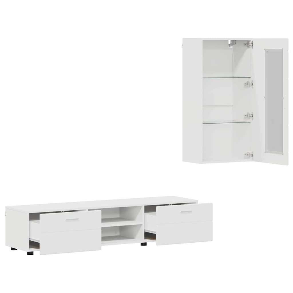 Set mobile TV con cassetto FLORIN Bianco Legno multistrato