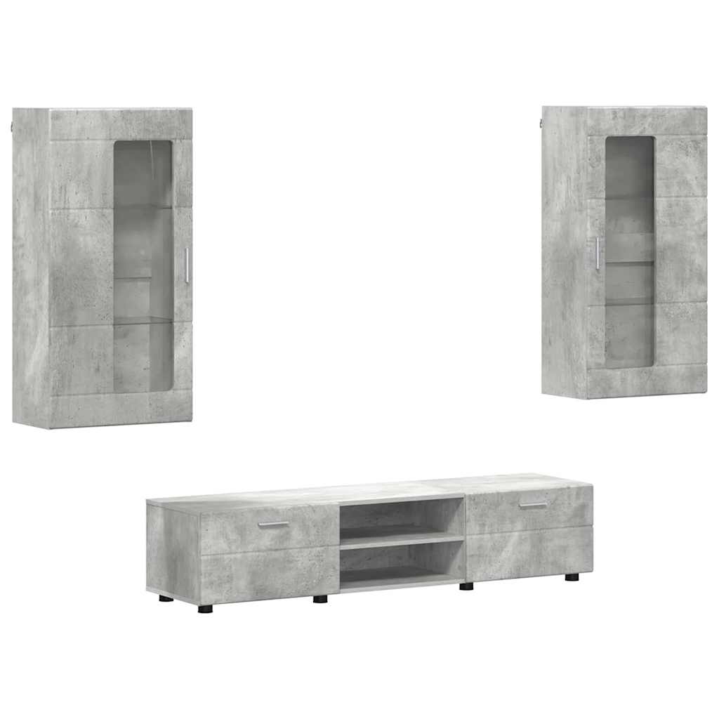 Set mobile TV con porta FLORIN Grigio cemento Legno multistrato