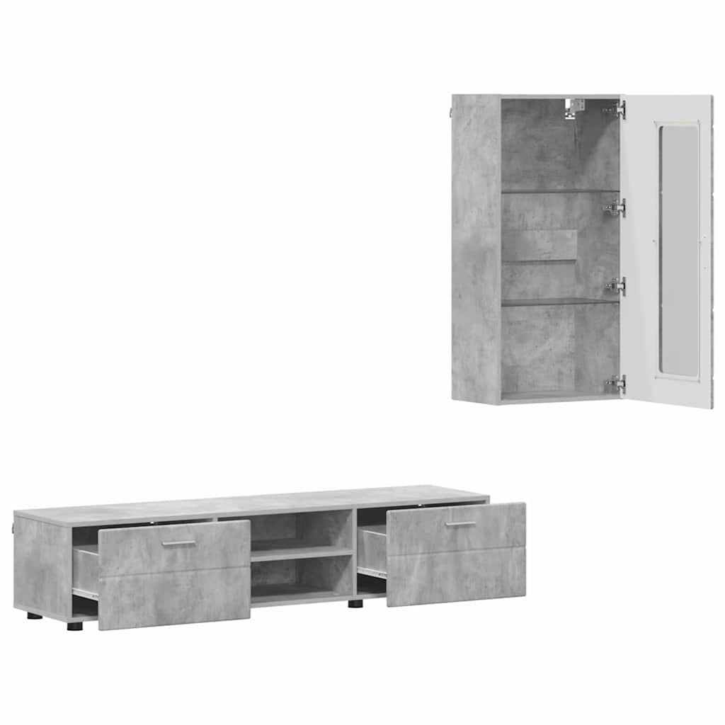 Set mobile TV con porta FLORIN Grigio cemento Legno multistrato