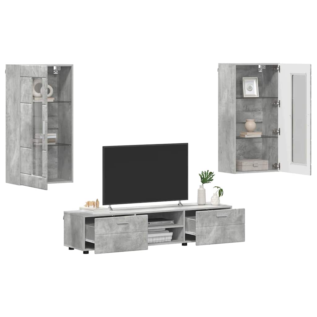 Set mobile TV con porta FLORIN Grigio cemento Legno multistrato